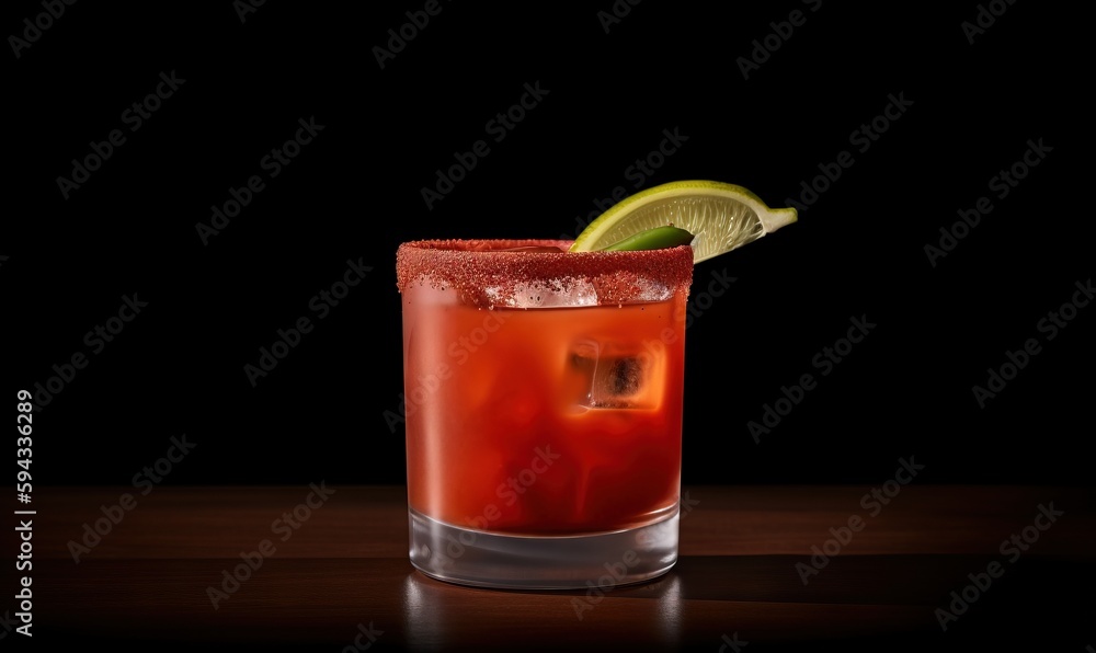  a red drink with a lime slice on the rim and a lime slice on the rim of the drink in a glass on a d