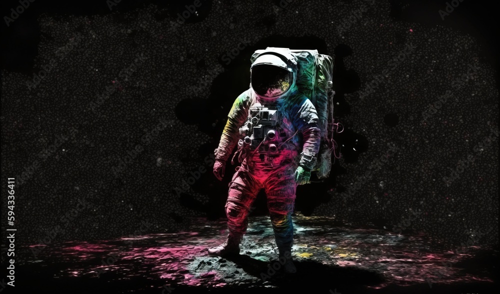  a man in a space suit standing on the moon with a backpack on his back and a backpack on his should