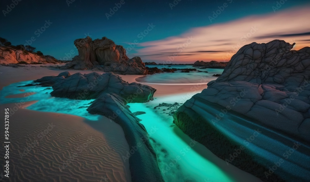  a stream of water running through a sandy beach under a night sky with stars and a star filled sky 