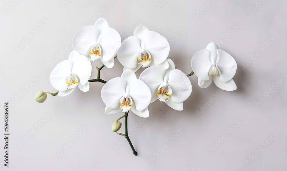  a group of white orchids on a white background with space for text on the left side of the image an