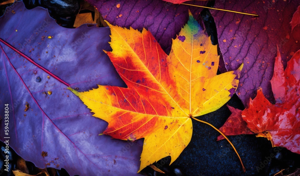  a group of colorful leaves laying on top of a pile of leaves on the ground in the fall season of th