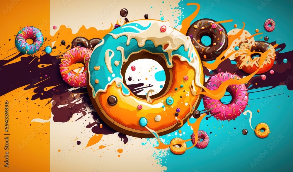  a donut with sprinkles and sprinkles on it is in the middle of a colorful background with sprinkles