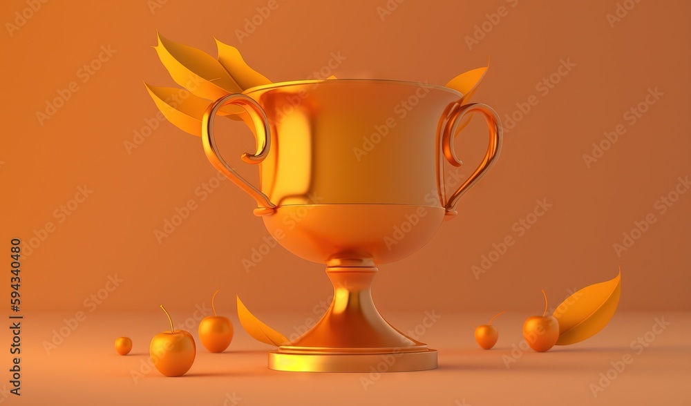  a golden trophy cup with a bunch of cherries on the side of it and a few cherries on the side of th