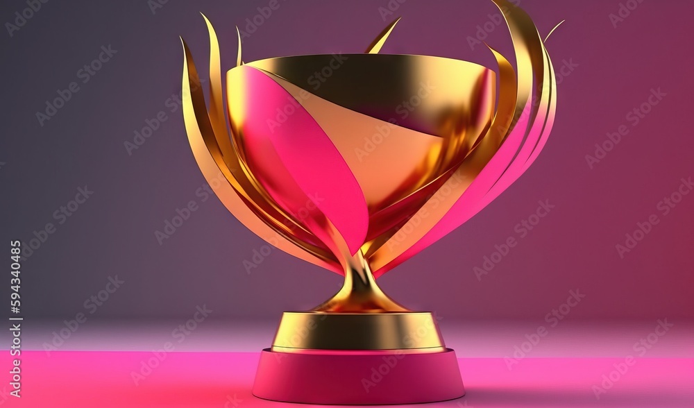  a gold trophy on a pink and purple background with a pink and purple background and a pink and gold