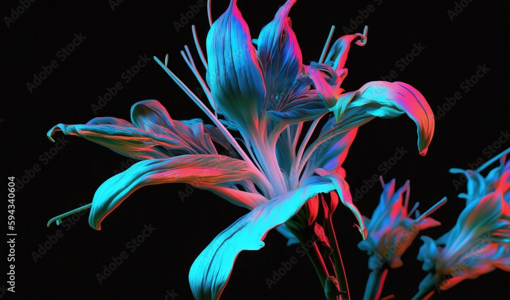  a close up of a flower on a black background with blue and red colors in the center of the flower a