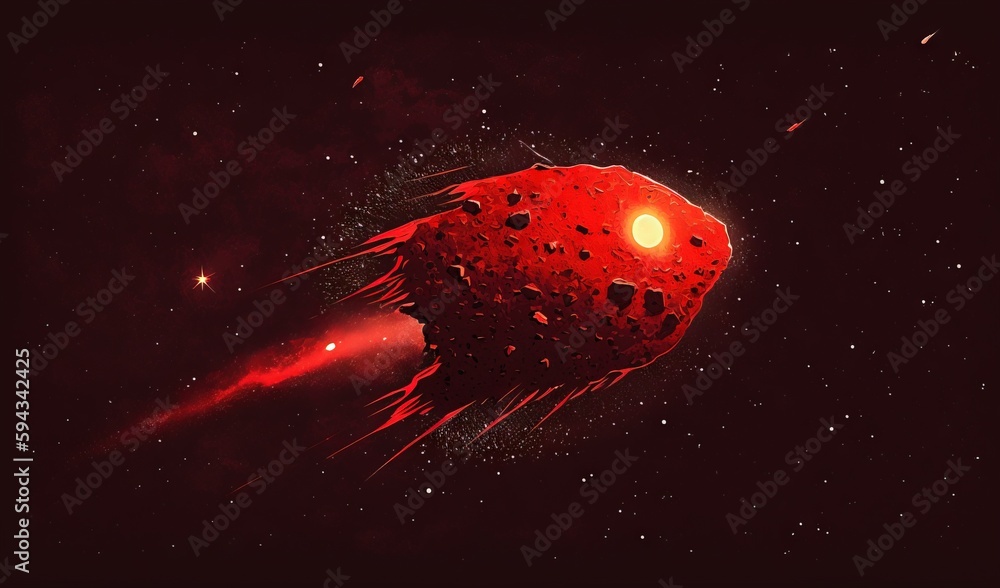  an artists rendering of a red object in space with a red light coming out of its center and a bla