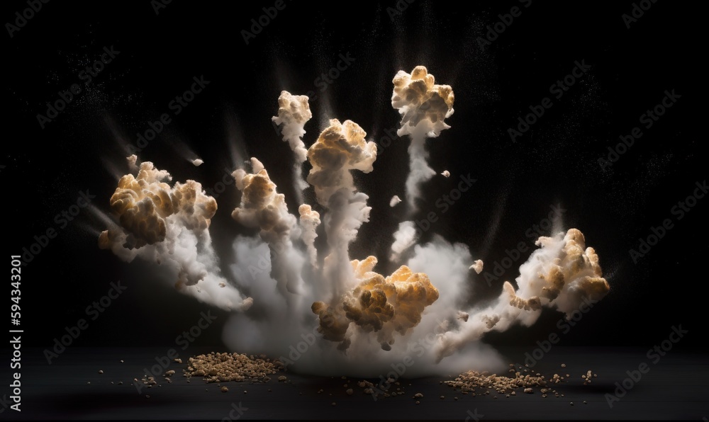  a bunch of clouds of food flying in the air over a black background with a black background and a b