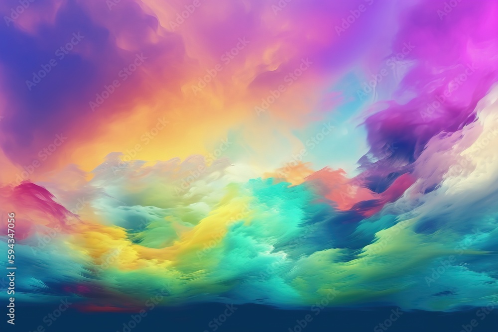  a painting of a colorful sky with clouds and a blue sky with a few white clouds and a few yellow cl