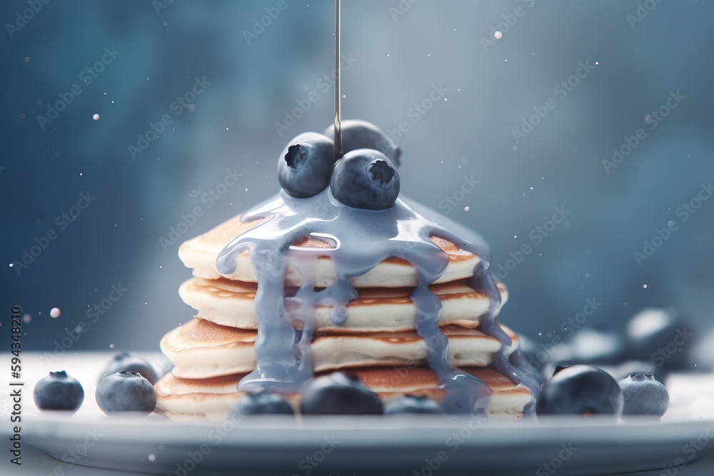  a stack of pancakes with blueberries and syrup on top of them with blueberries and blueberries on t