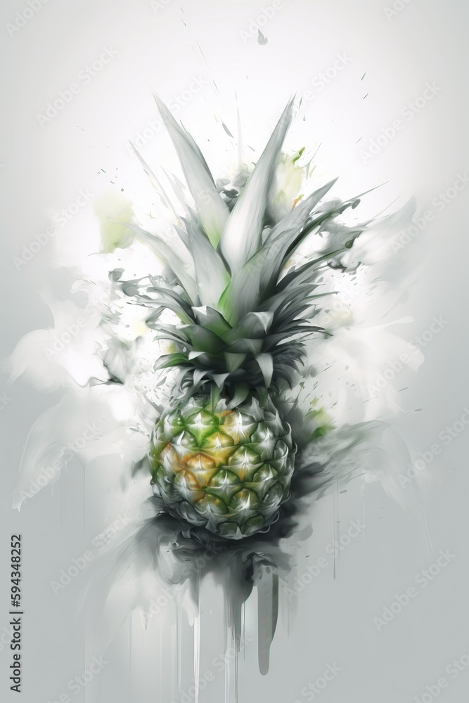  a digital painting of a pineapple on a white background with a splash of paint on the top of it and