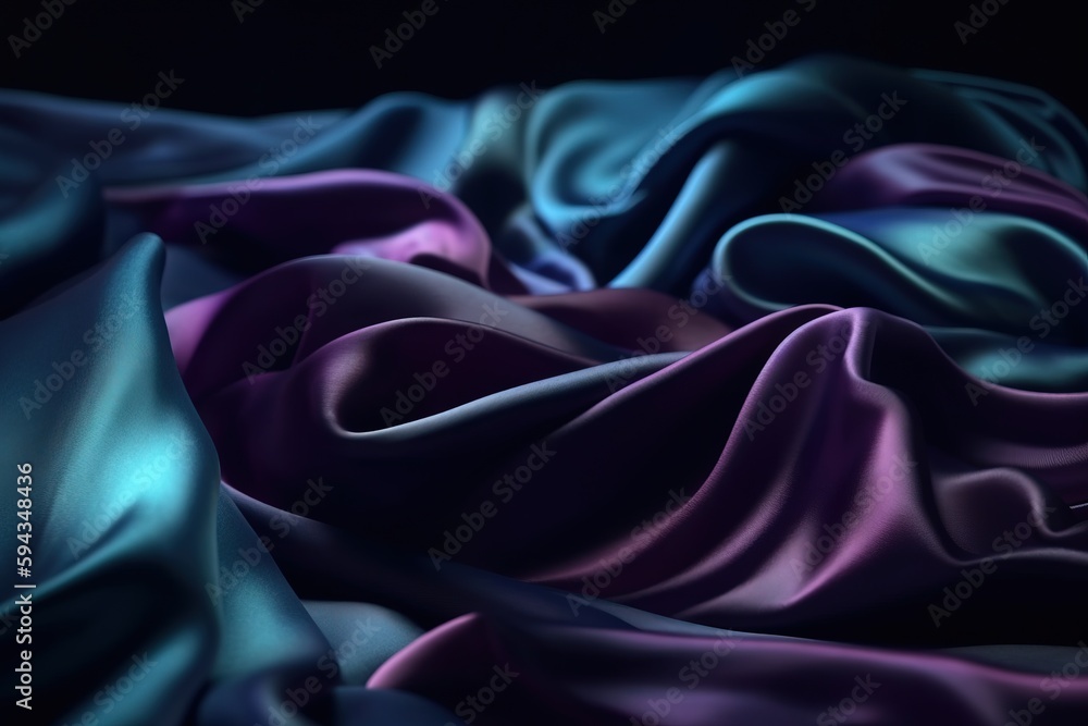  a close up of a purple and blue fabric with a black background and a black background with a black 