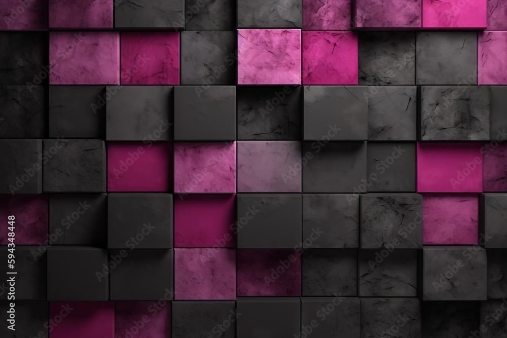  a wall with a bunch of different colored blocks on its sides and a black and pink wallpaper on the