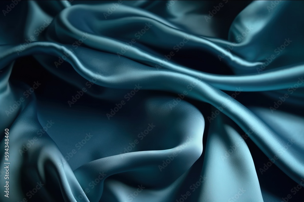  a close up of a blue fabric with wavy lines on its sides and a black background with a white strip