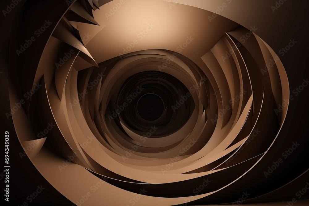  an abstract image of a circular object in brown and black colors, with a black background and a bla