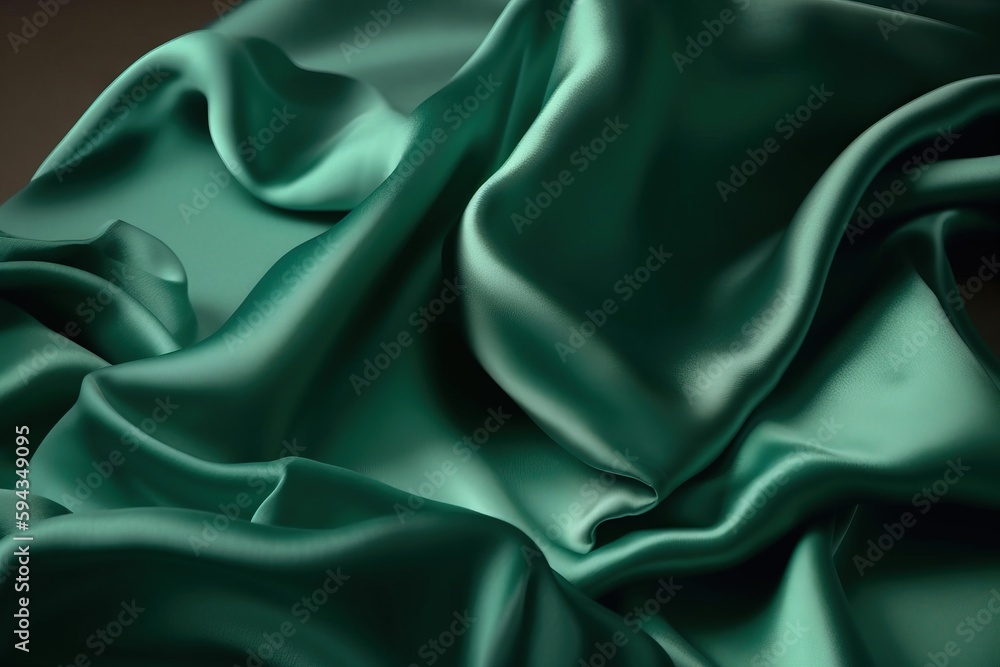  a close up view of a green silk fabric with a very soft feel to its fabric material, with a very s