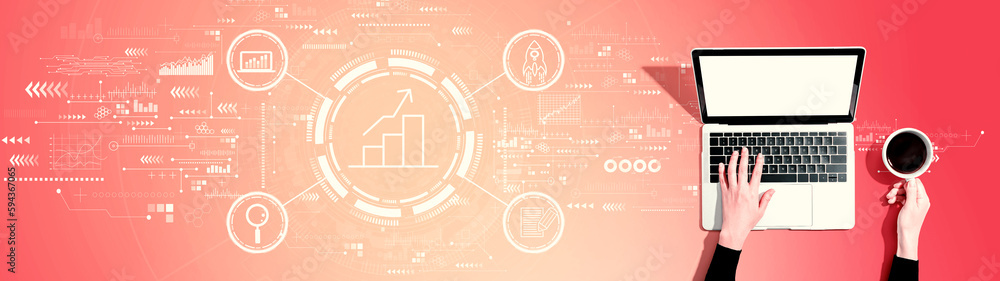 Business growth analysis with person using a laptop computer