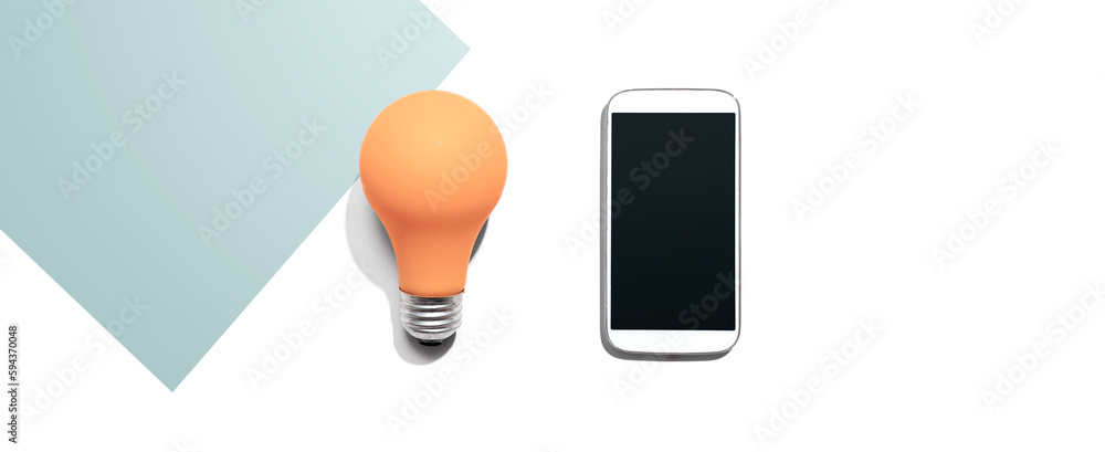 Smartphone with a yellow light bulb from above