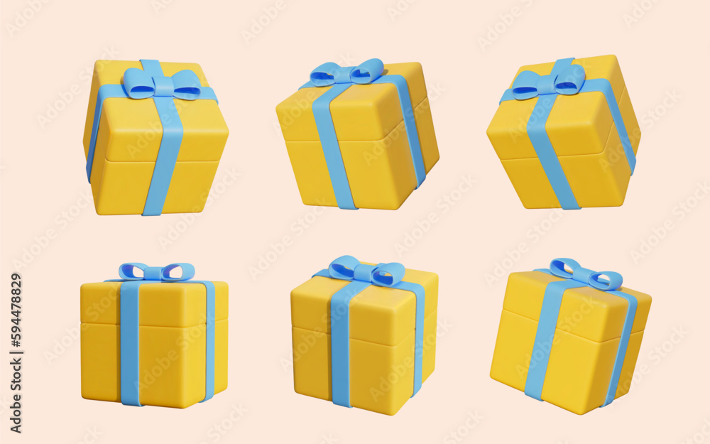 3D yellow gift box element set