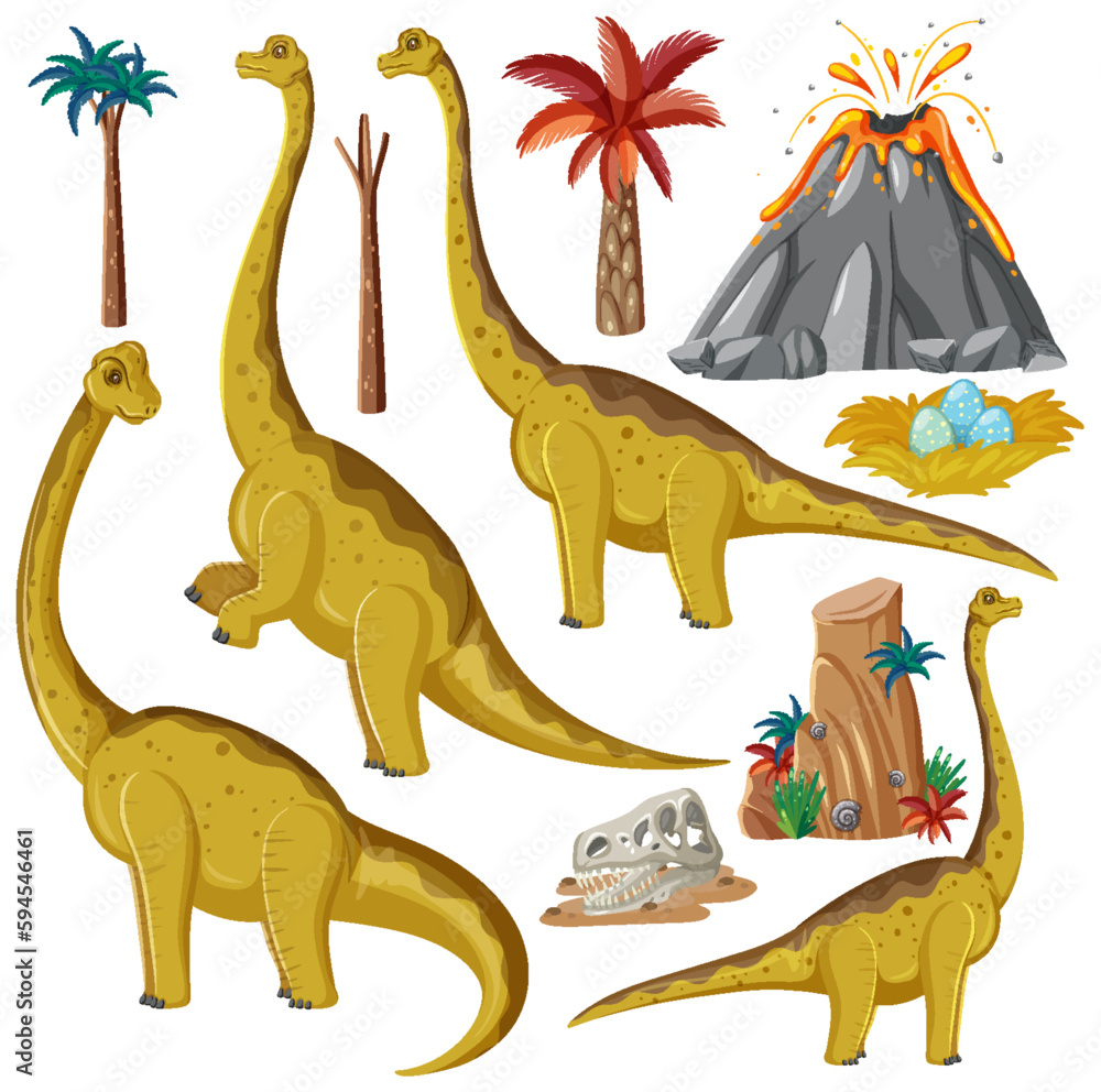 Dinosaur and Nature Elements Vector Collection