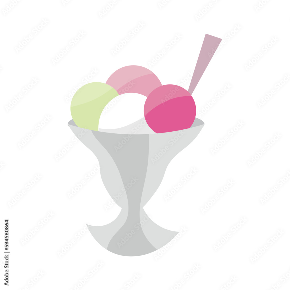 Sweet ice-cream in dessert bowl on white background