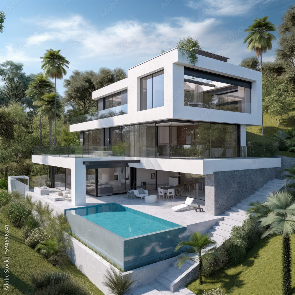 Modern villa. Real estate. Illustration AI Generative.