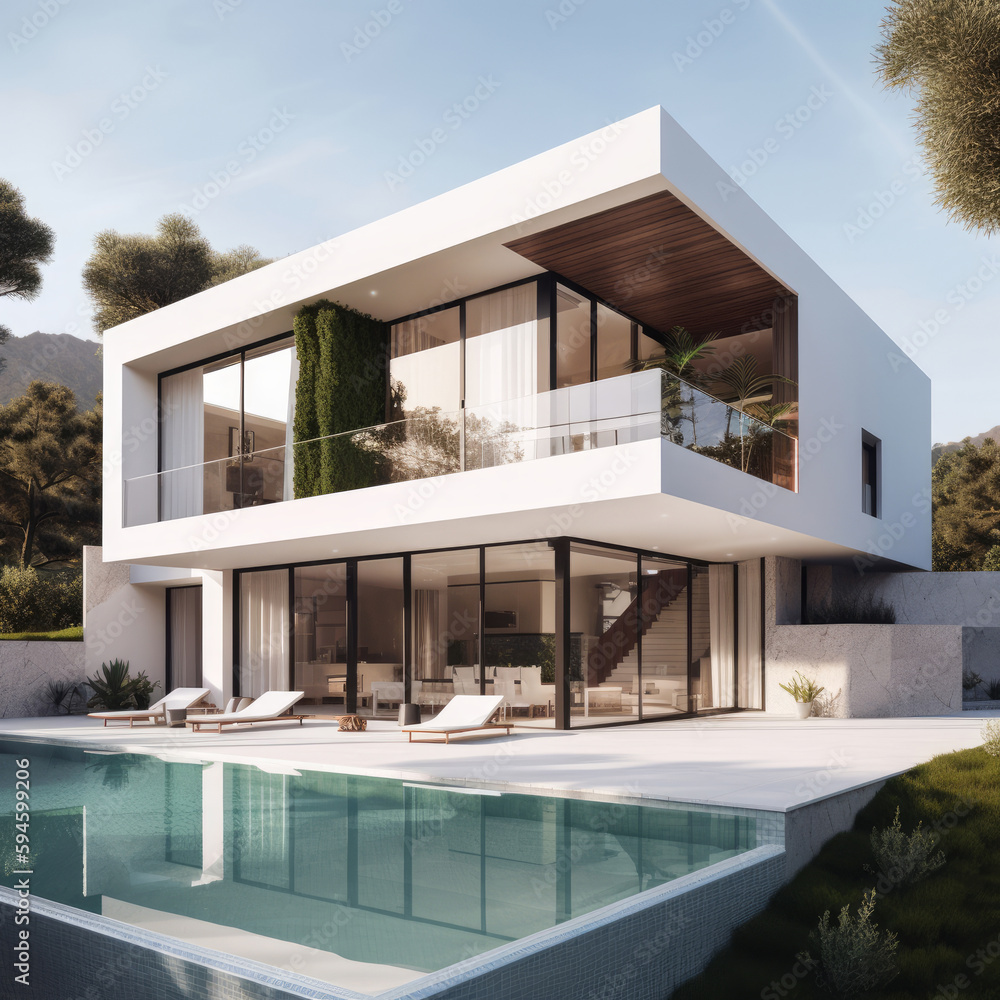 Modern villa. Real estate. Illustration AI Generative.