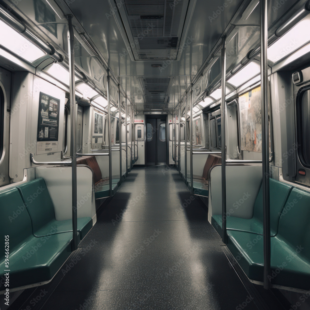 Inside of an empty subway train Illustration AI Generative