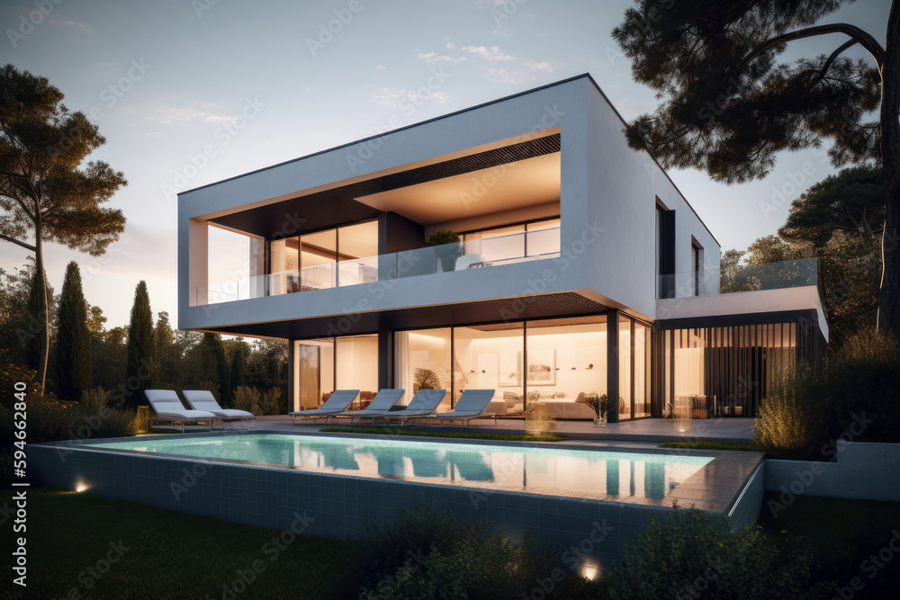 Modern villa. Illustration AI Generative.