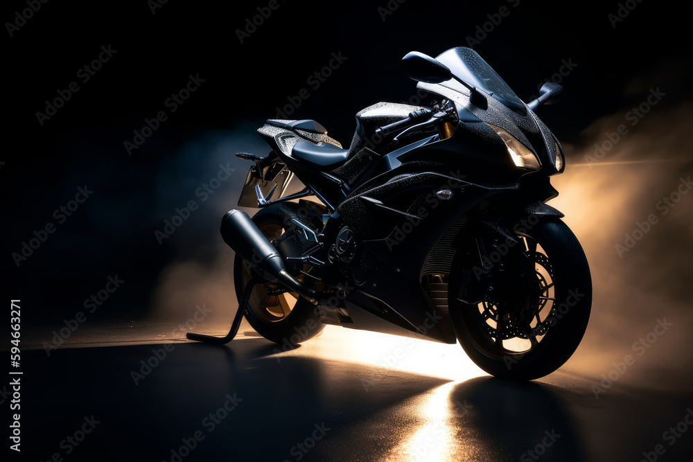 Black sport bike. Illustration AI Generative.