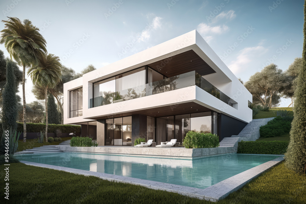 Modern villa. Illustration AI Generative.