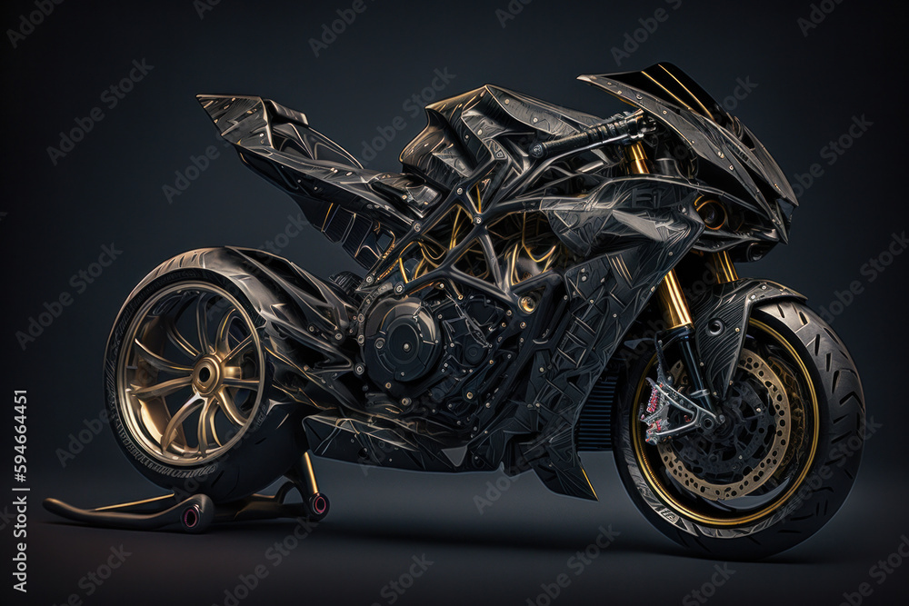 Black sport bike. Illustration AI Generative.