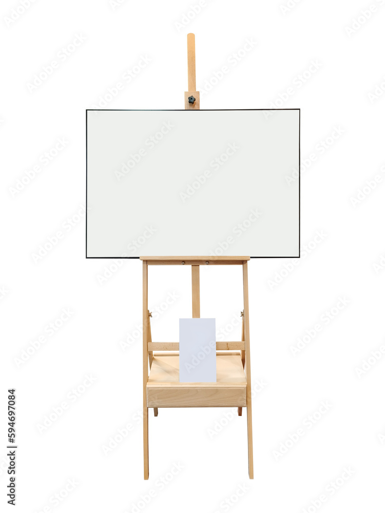 Wooden easel or white canvas drawing board Easel with a horizontal sheet of paper. blank art poster 