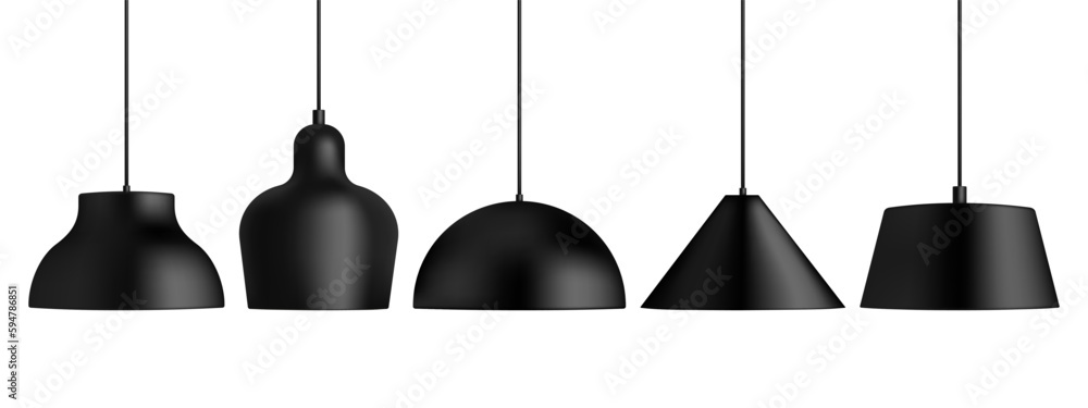 Set of Black Hanging Lamps Isolated on White Background. Vector Illustration