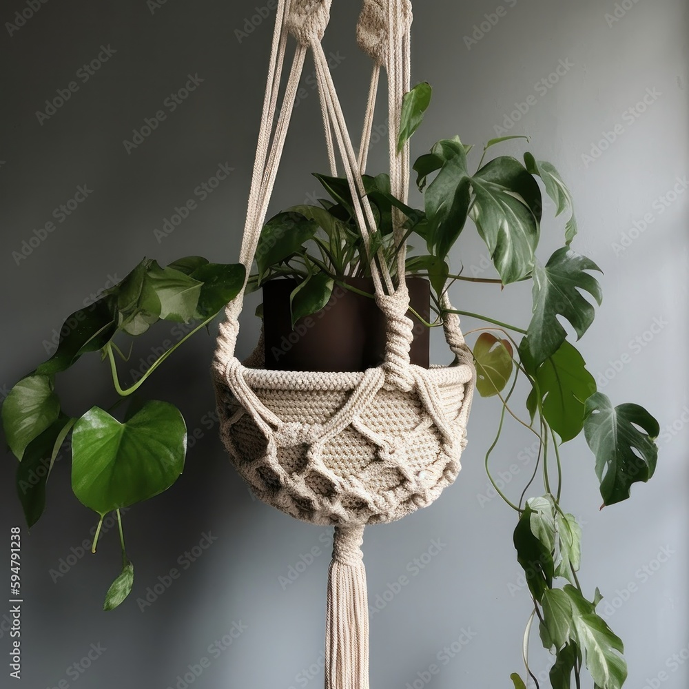 Handmade macrame design. Illustration AI Generative.