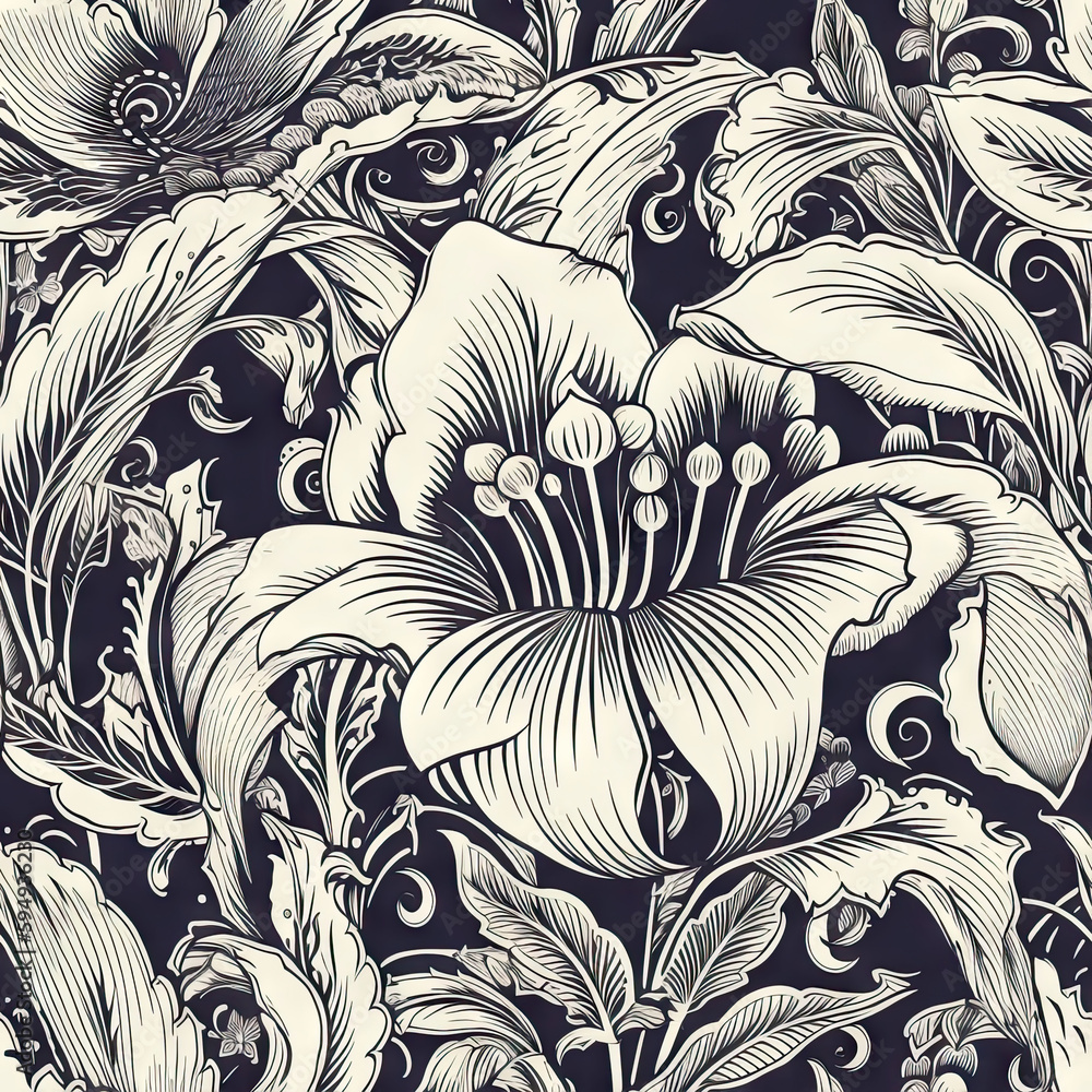 Lily flower seamless pattern. Floral seamless background. Generative AI