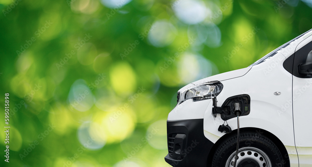 Electric delivery van on a green background	