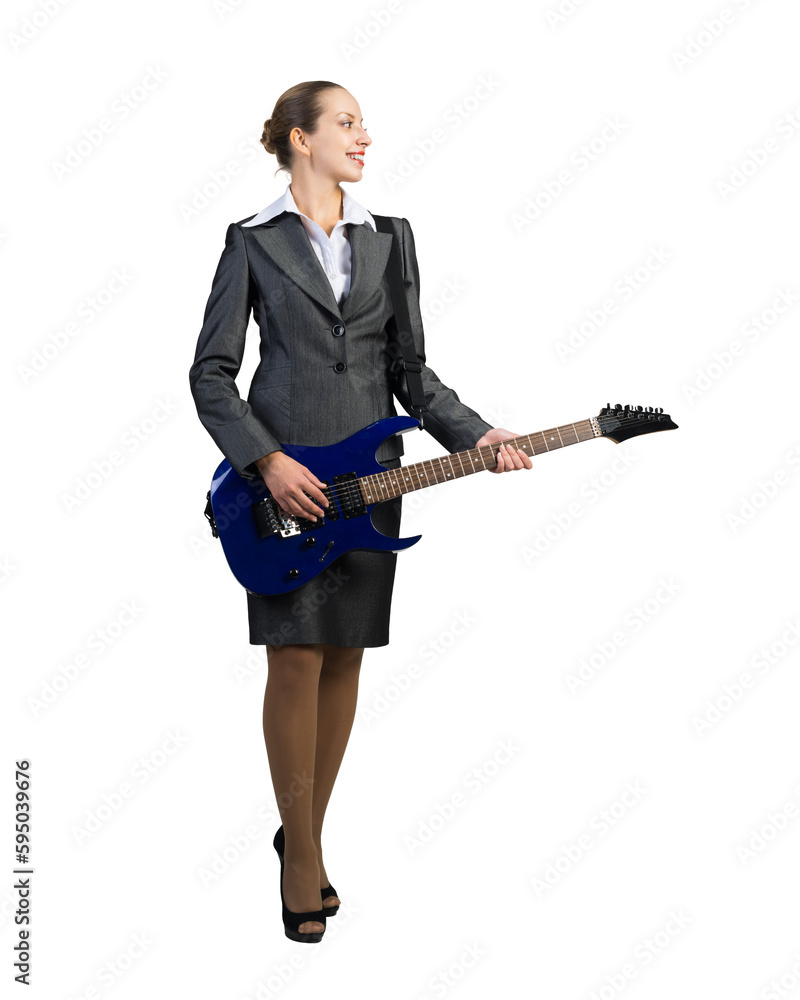 Business woman with electric guitar