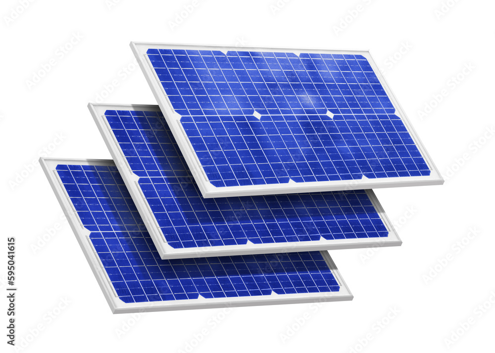 Solar panels in solar farm with sun lighting to create the clean electric power