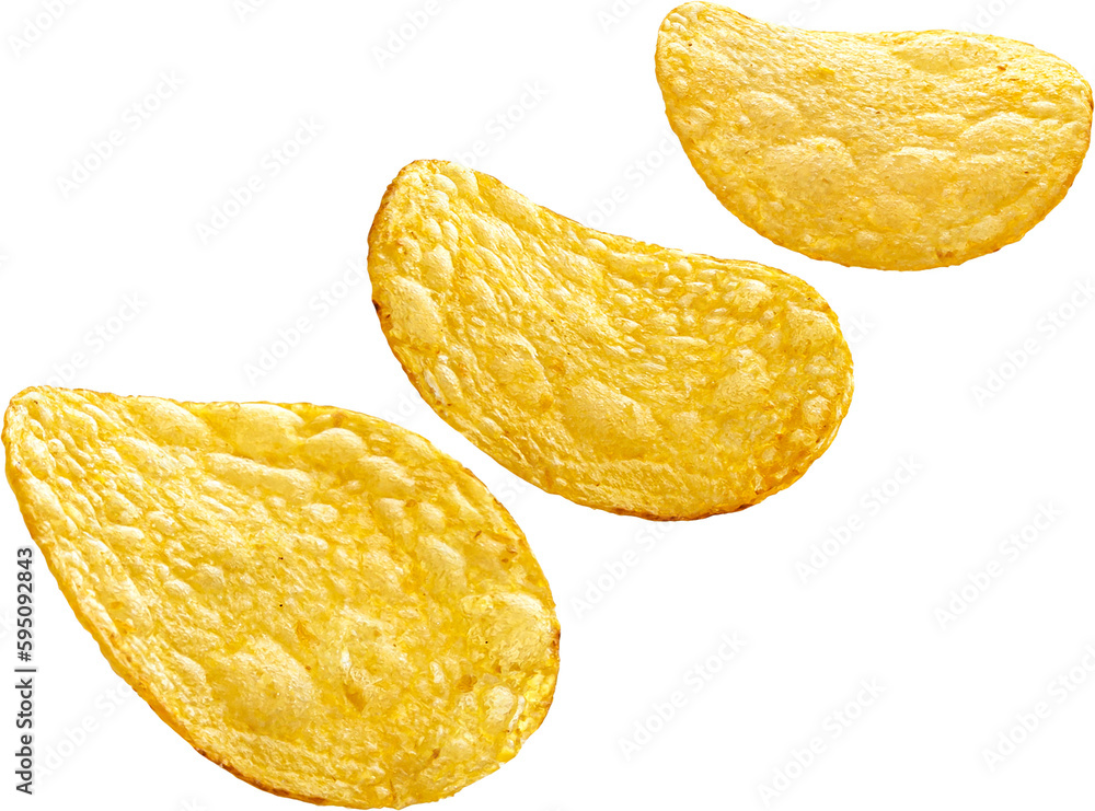 Natural potato chips isolated on white background