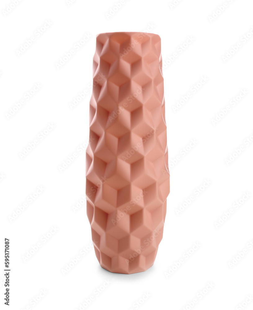 Stylish ceramic vase on white background