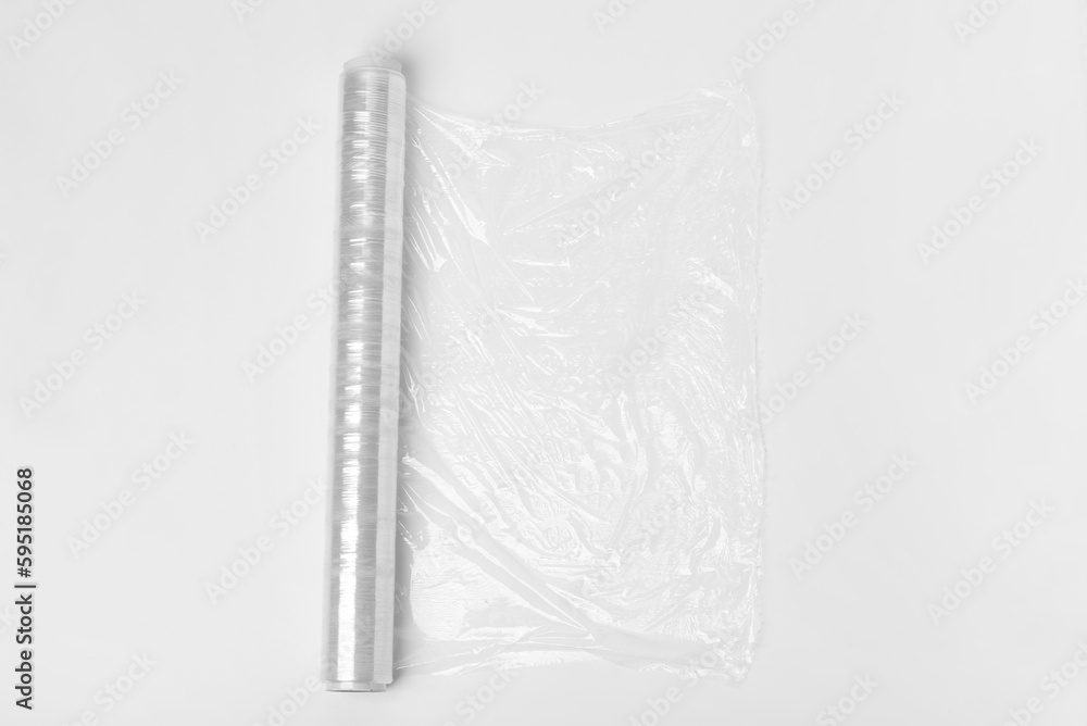 Roll of stretch wrap on white background