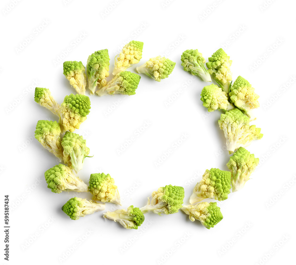 Frame made of romanesco cabbage on white background