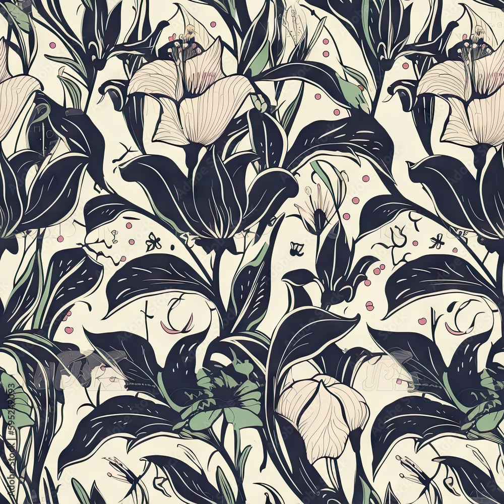 Lily flower seamless pattern. Floral seamless background. Generative AI