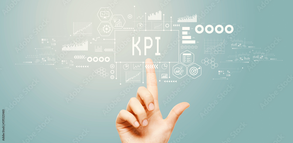 KPI - Key Performance Indicator theme with hand pressing a button on a technology screen