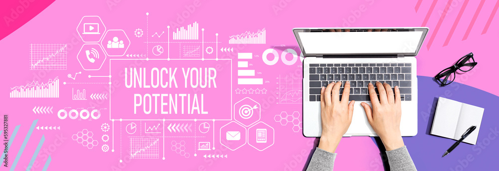 Unlock your potential theme with person using a laptop computer