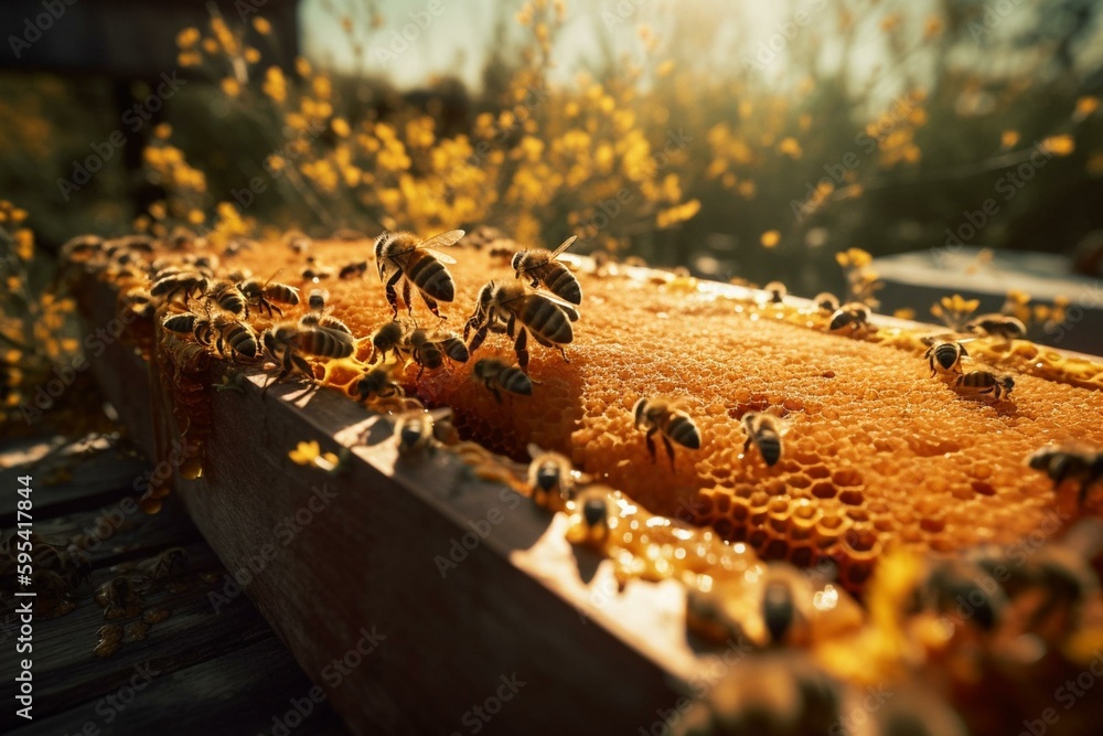 Artificial intelligence produced image of beekeeping and honey production. Generative AI