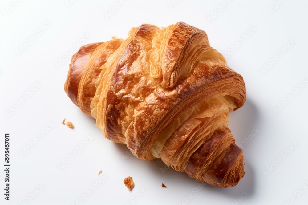 Fresh croissant from French bakery viewed from the top and isolated on white background. A type of r