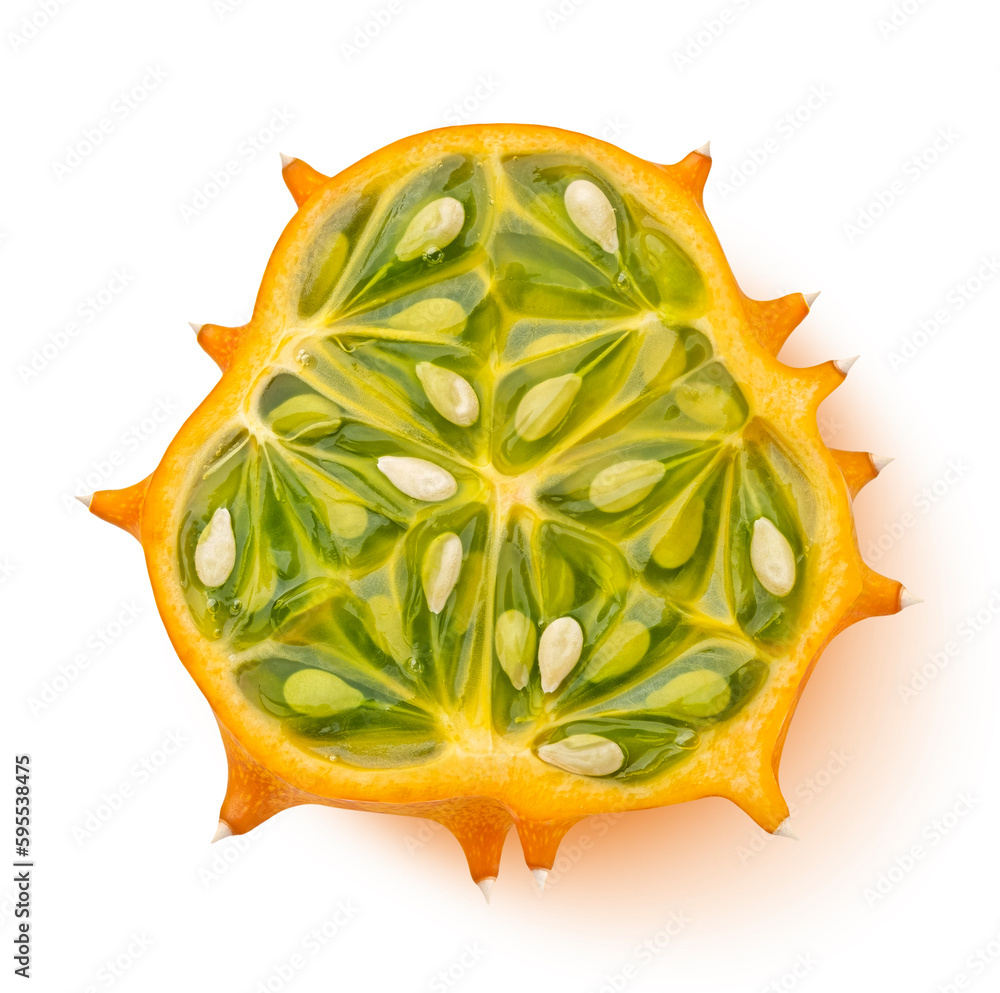 Kiwano slice. Horned melon isolated on white background, top view