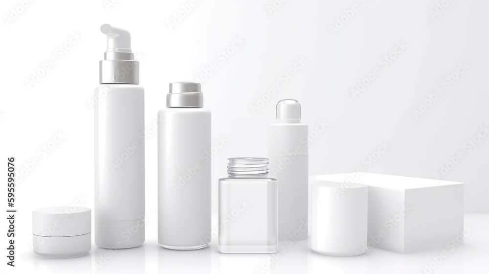 Sets of cosmetic bottles on a white background. Generative AI