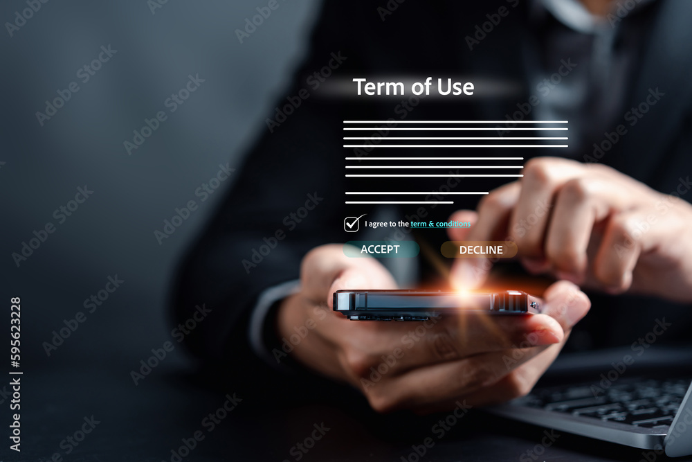 Businessman Sign Terms of use concept, reading terms and conditions of website or service before cli